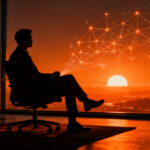Profesional trabajando remotamente en un entorno equilibrado y moderno, representando el bienestar laboral y la retención de talento en startups.