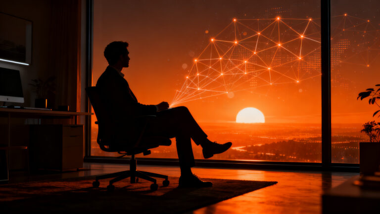 Profesional trabajando remotamente en un entorno equilibrado y moderno, representando el bienestar laboral y la retención de talento en startups.