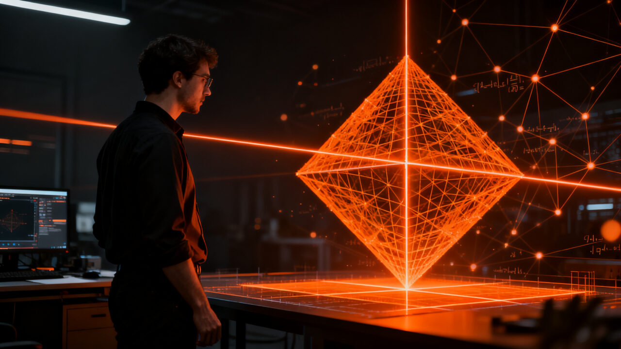 Visualización de geometría computacional aplicada a desarrollo de producto, mostrando un algoritmo de división de formas.