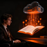 Interfaz de usuario de una plataforma self-hosted para ebooks, mostrando una biblioteca digital moderna sobre infraestructura cloud.