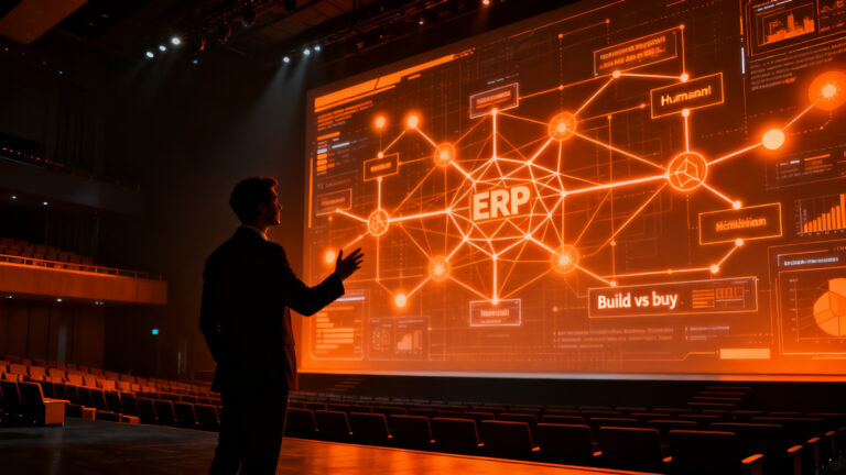 Nicolás Rossi de Buk en el ERP Summit Chile 2026, destacando la importancia del criterio humano en la implementación de IA y ERP.
