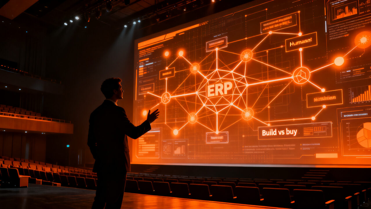 Nicolás Rossi de Buk en el ERP Summit Chile 2026, destacando la importancia del criterio humano en la implementación de IA y ERP.