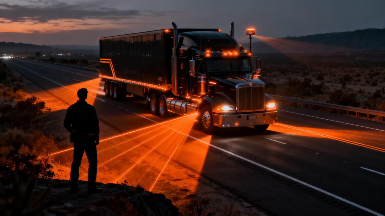 Camiones autónomos de Kodiak AI y Aurora Innovation operando en autopistas de California, representando la evolución de la logística tecnológica.