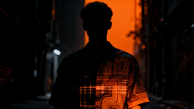 Camisa con estampados adversariales diseñada por Simon Weckert para evadir sistemas de videovigilancia con IA y proteger la privacidad.