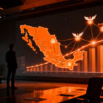 Fundador de startup frente a un mapa digital de México analizando opciones de capital semilla y venture capital en 2026.