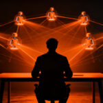 Founder gestionando agentes de IA para automatizar productos digitales con bajo presupuesto, representando productividad y arquitectura de software.