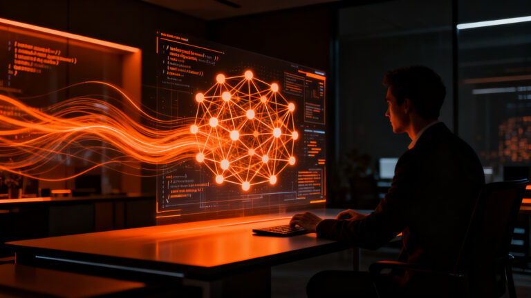 Profesional trabajando con agentes de IA de OpenAI para automatización de tareas en ChatGPT Work.