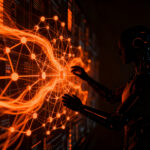 Agente de IA realizando pagos automatizados con USDC en una red blockchain, simbolizando la economía machine-to-machine.