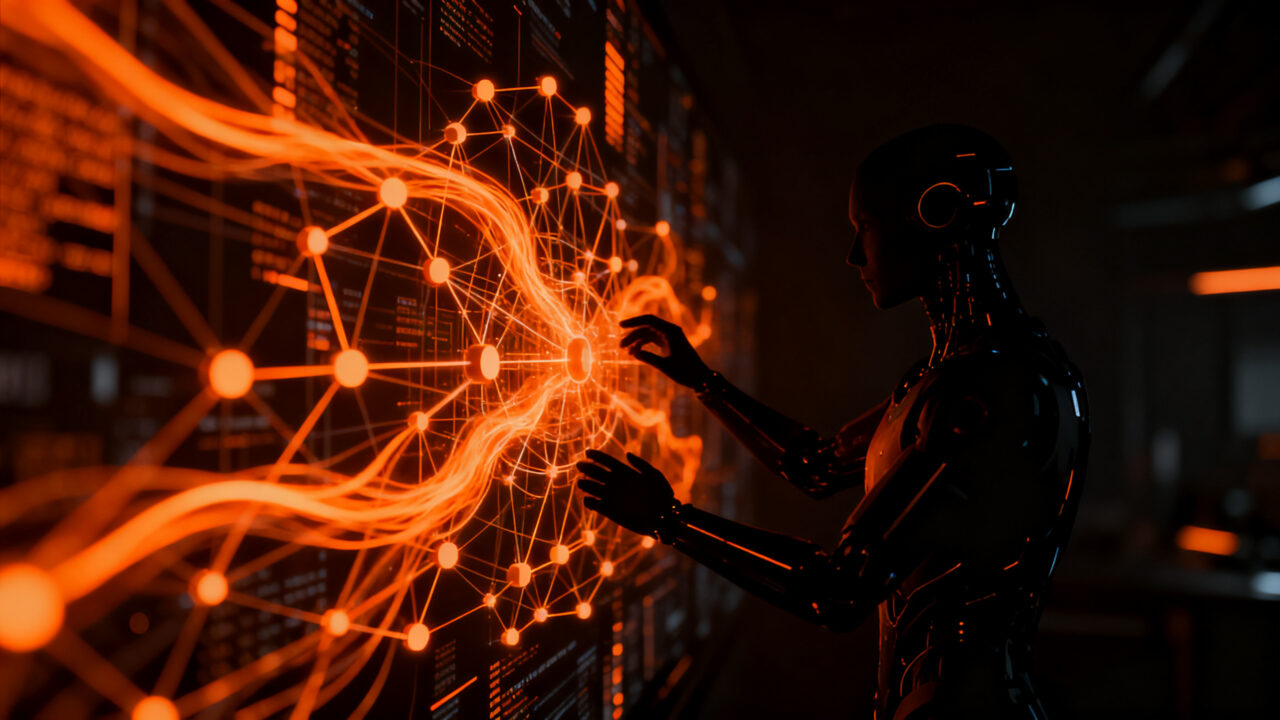 Agente de IA realizando pagos automatizados con USDC en una red blockchain, simbolizando la economía machine-to-machine.
