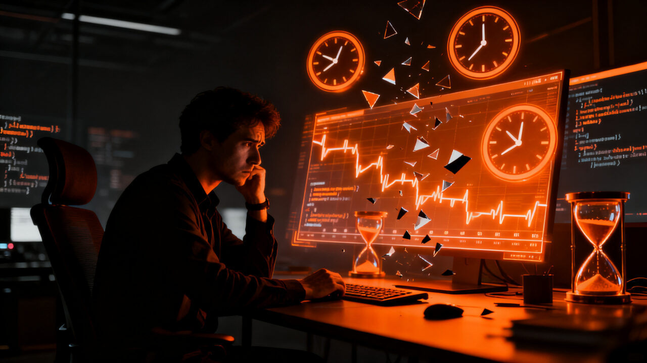 Agentes de IA Claude Code y Codex fallando en la estimación de tiempo para tareas de programación, concepto de automatización de desarrollo.