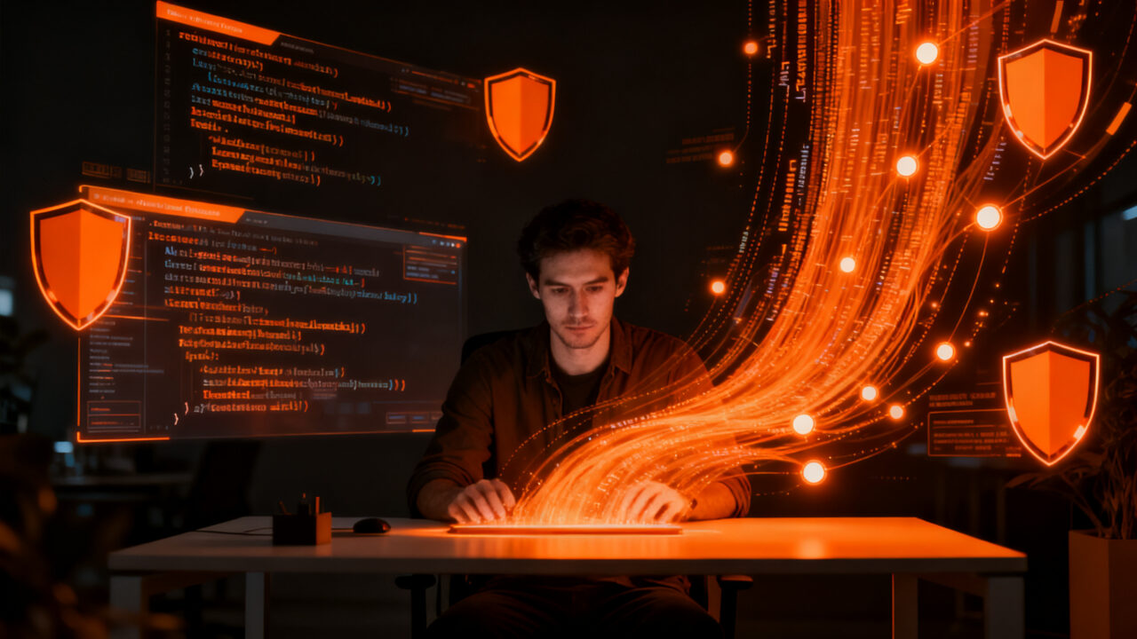 Desarrollador trabajando con Claude Code en modo automático, optimizando pull requests y aumentando la seguridad en el desarrollo de software.