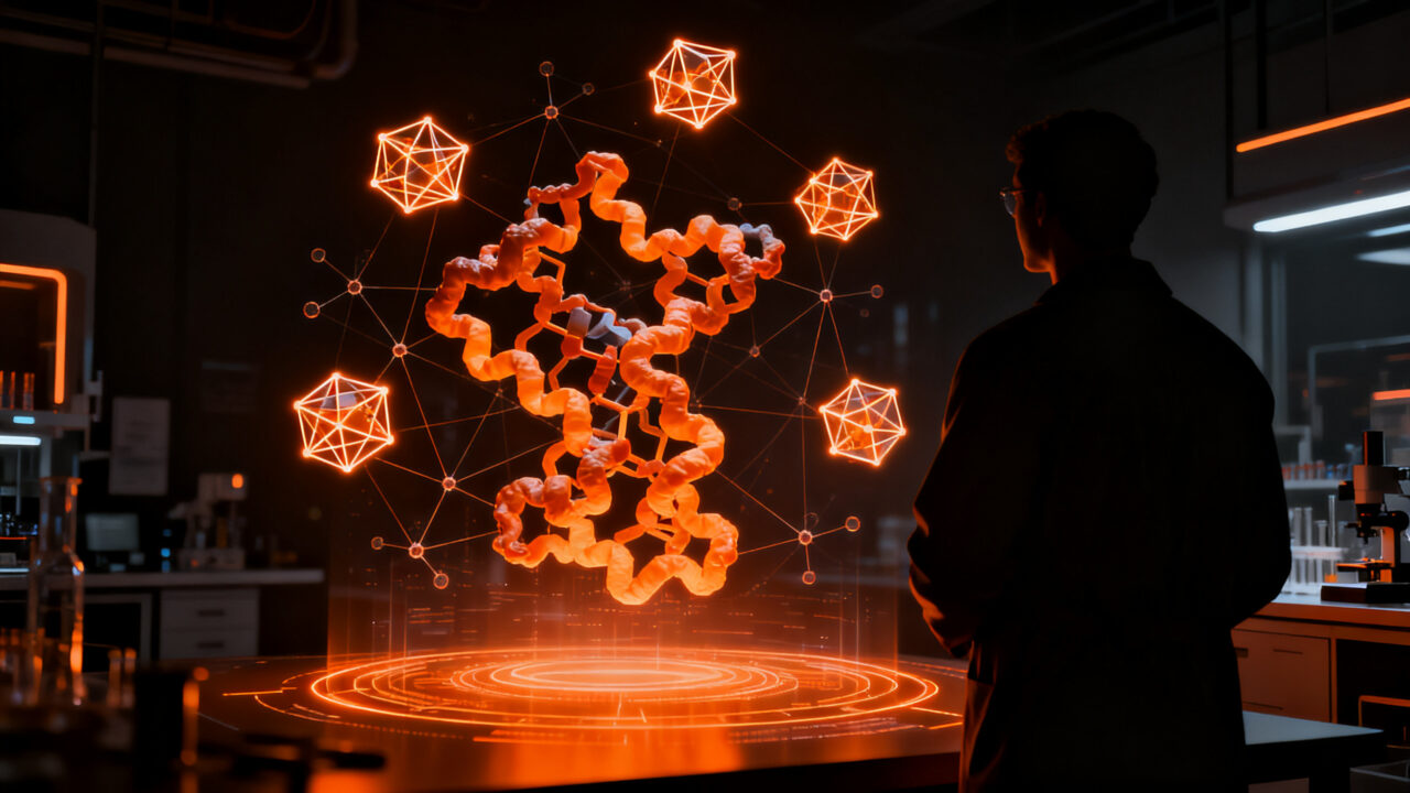 Investigador analizando estructuras de proteínas diseñadas por Claude, representando el avance de la IA en biotecnología.
