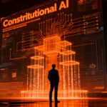 Ilustración conceptual de un desarrollador interactuando con la arquitectura invisible de un sistema de IA, representando los system prompts de Claude.