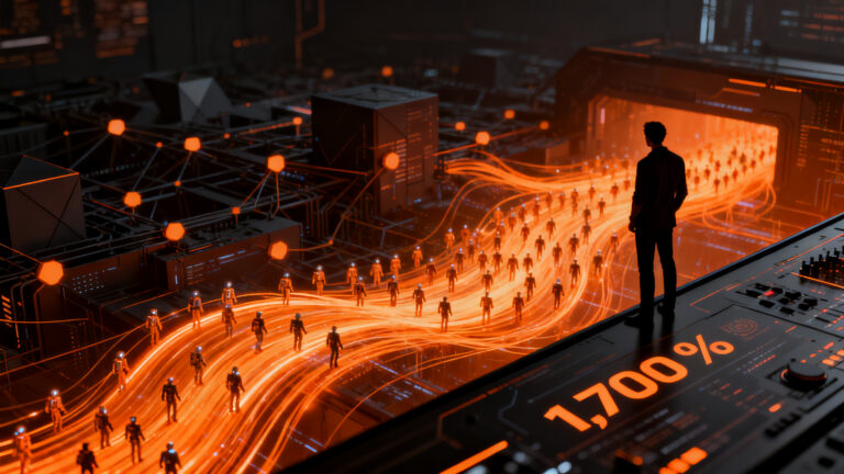 Representación visual de la explosión del tráfico de agentes de IA en la infraestructura de Internet, destacando el cambio hacia el Internet de los Agentes.