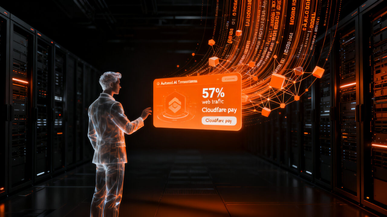 Sistema de pagos Cloudflare.pay para agentes de IA gestionando el 57% del tráfico web automatizado.