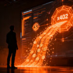 Agente de IA realizando micropagos automatizados con Cloudflare Wallets mediante el protocolo x402 en un entorno financiero digital.