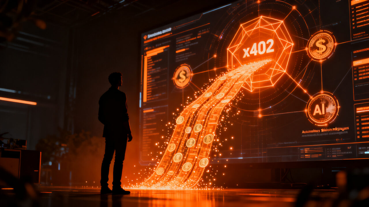 Agente de IA realizando micropagos automatizados con Cloudflare Wallets mediante el protocolo x402 en un entorno financiero digital.