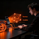 Desarrollador configurando un CMF Phone 1 como servidor personal usando Termux y Ansible para automatización de infraestructura.