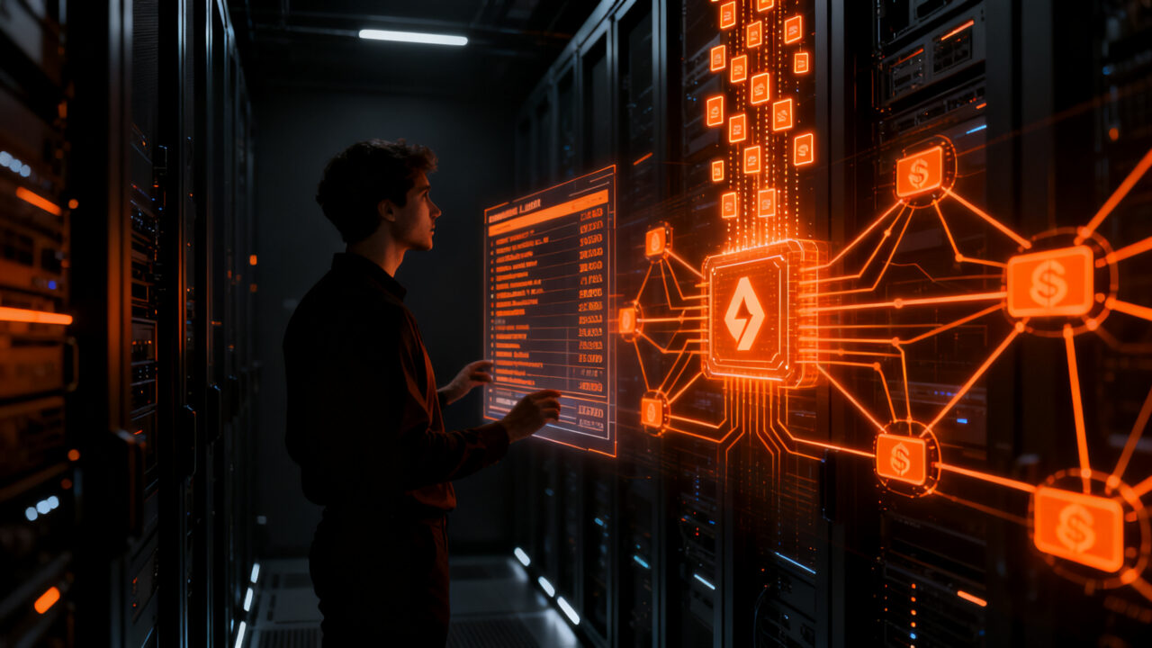 Agentes de IA realizando pagos autónomos en USDC mediante infraestructura de Coinbase x402, representando el futuro de la monetización en la economía digital.