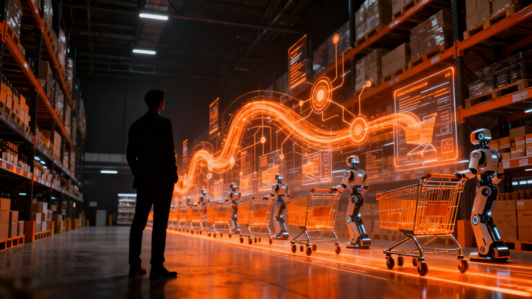 Concepto de comercio agéntico e IA en el e-commerce, representando la transformación digital de las ventas minoristas.