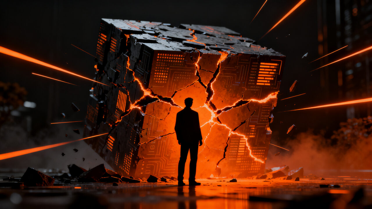 CEO de startup analizando la crisis de confianza en la inteligencia artificial frente a un horizonte tecnológico complejo.