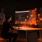 Desarrollador de software colaborando con agentes de inteligencia artificial en el entorno Delta de Zed, optimizando el desarrollo multijugador.