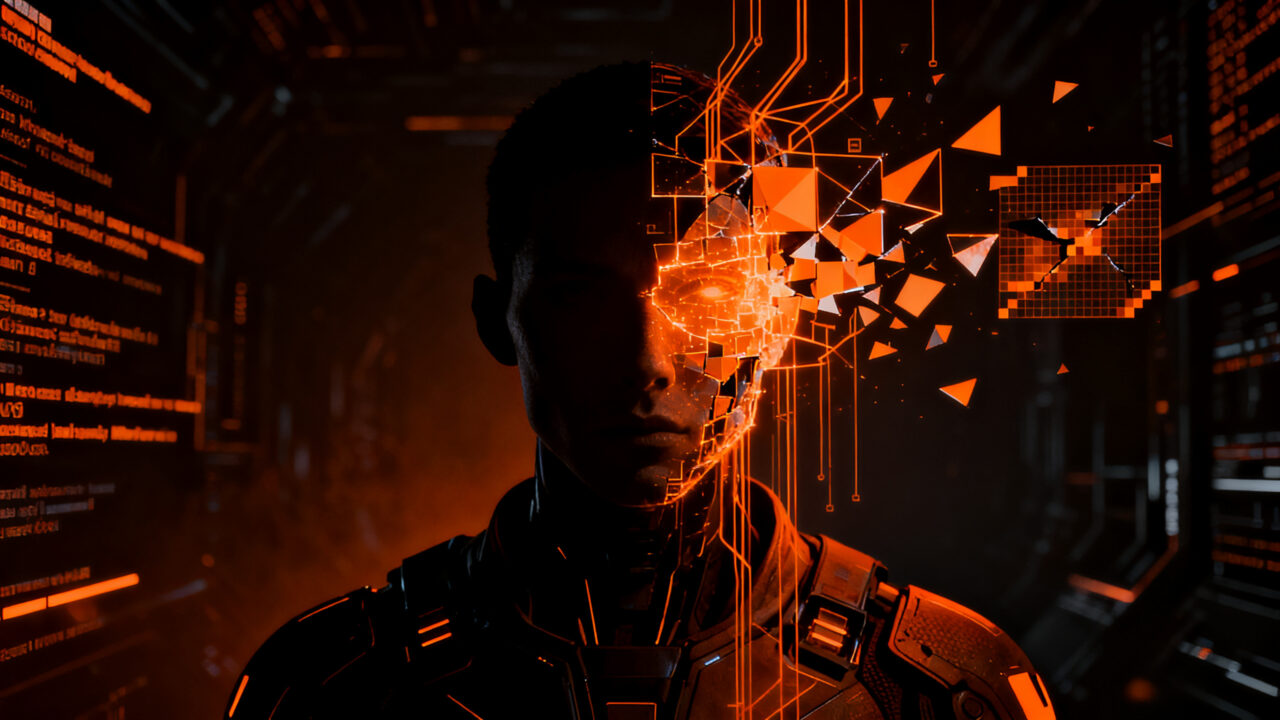 Representación conceptual de fallos en renderizado neuronal IA de Nvidia DLSS 5 en videojuegos, mostrando el fenómeno uncanny valley.