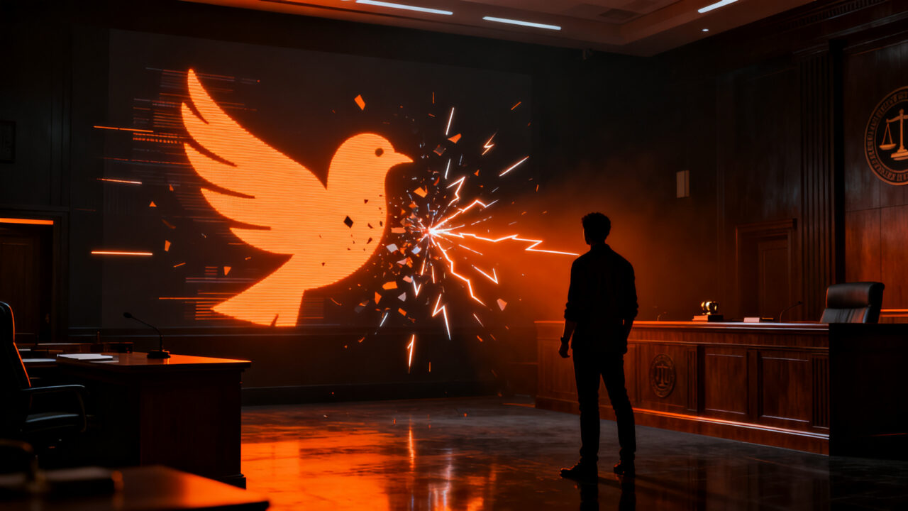 Conflicto legal entre Elon Musk y la startup Operation Bluebird por la marca Twitter, representando la batalla por la propiedad intelectual.