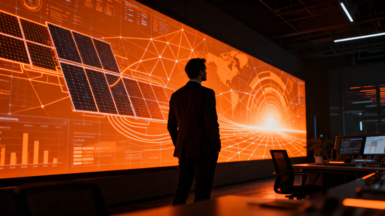 Emprendedores analizando el futuro de la energía solar y la inversión en startups de tecnología limpia en Latinoamérica.