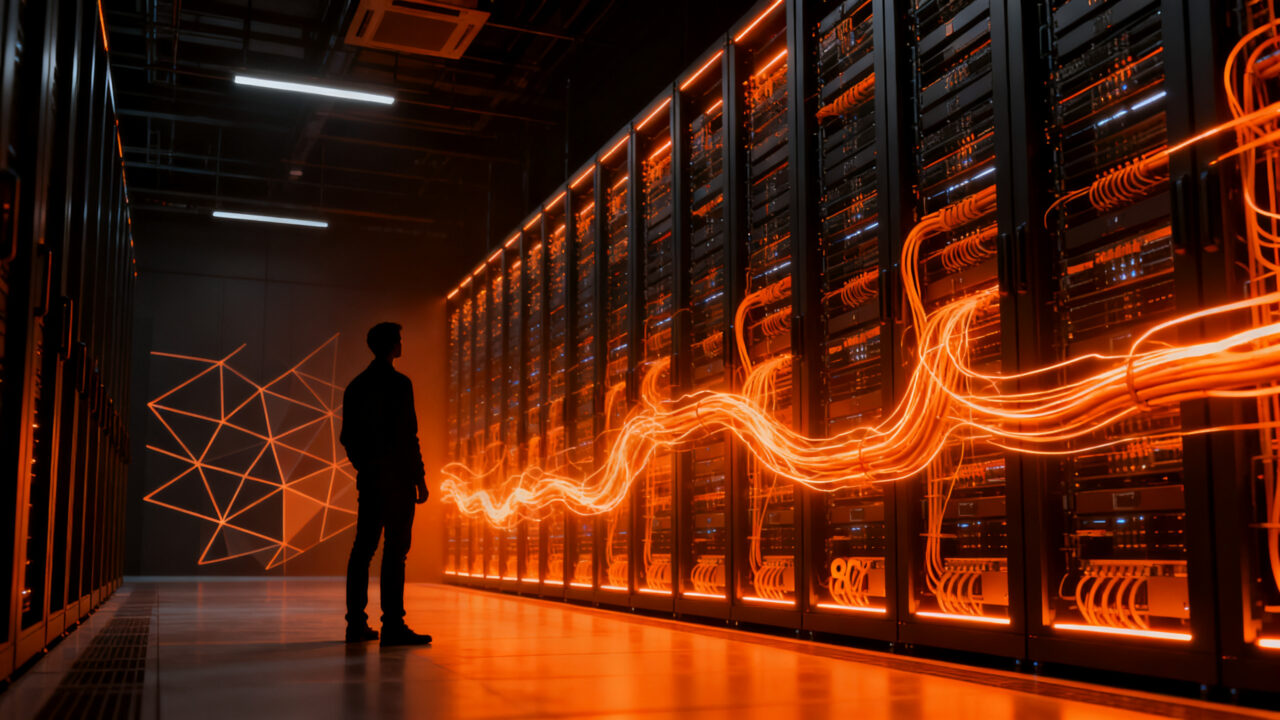 Infraestructura de centro de datos de IA en España bajo regulación de energía renovable, representando sostenibilidad tecnológica.