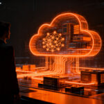 Líder tecnológico analizando infraestructura de nube híbrida e inteligencia artificial para estrategia empresarial.