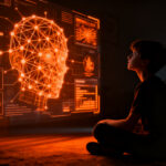 Debate ético sobre el uso de inteligencia artificial en niños y familias, representando el impacto de la tecnología en la crianza.