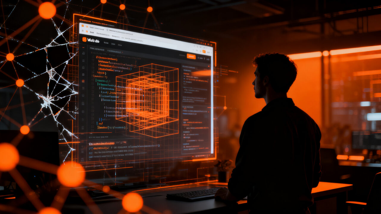 Desarrollador frente a una pantalla analizando un error ético en un proyecto de IA generativa, representando la validación de producto y la ética en startups.