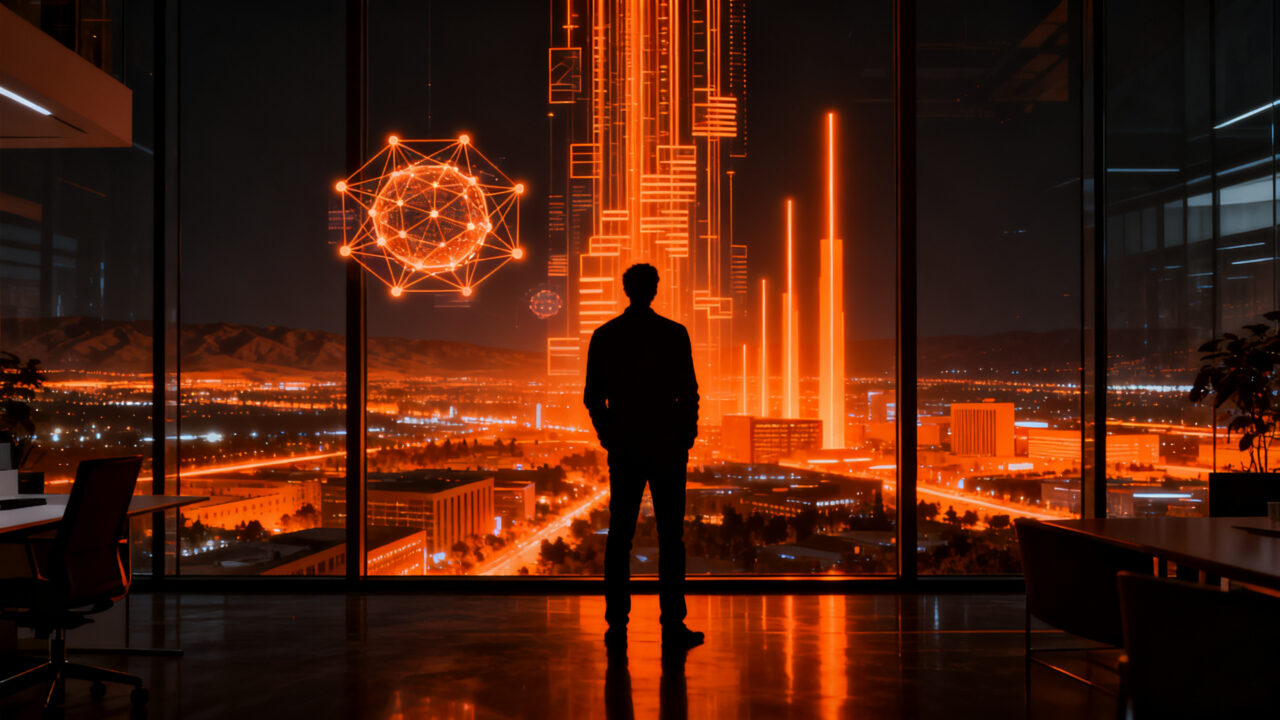 Estratega de startups analizando datos de IA en Silicon Valley, representando la alta competencia por talento técnico y salarios premium.
