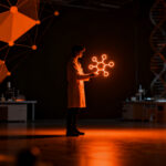 Estudiante investigador trabajando en un laboratorio de alta tecnología, representando el financiamiento para startups científicas de la UdeC.