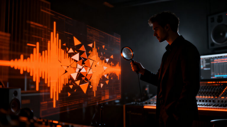 Productores de EDM detectando fraude musical por IA generativa en la industria de la música electrónica.