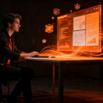 Founder utilizando Gemini Notebook para procesar datos estratégicos y mejorar la toma de decisiones en su startup mediante IA avanzada.