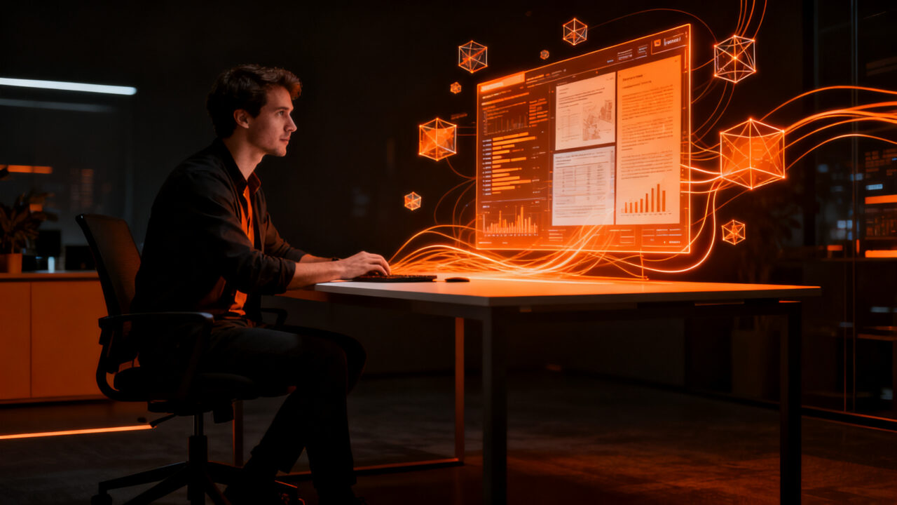 Founder utilizando Gemini Notebook para procesar datos estratégicos y mejorar la toma de decisiones en su startup mediante IA avanzada.
