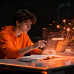 Estudiante analizando datos educativos con IA de Google Gemini, representando la disrupción tecnológica en el mercado EdTech.