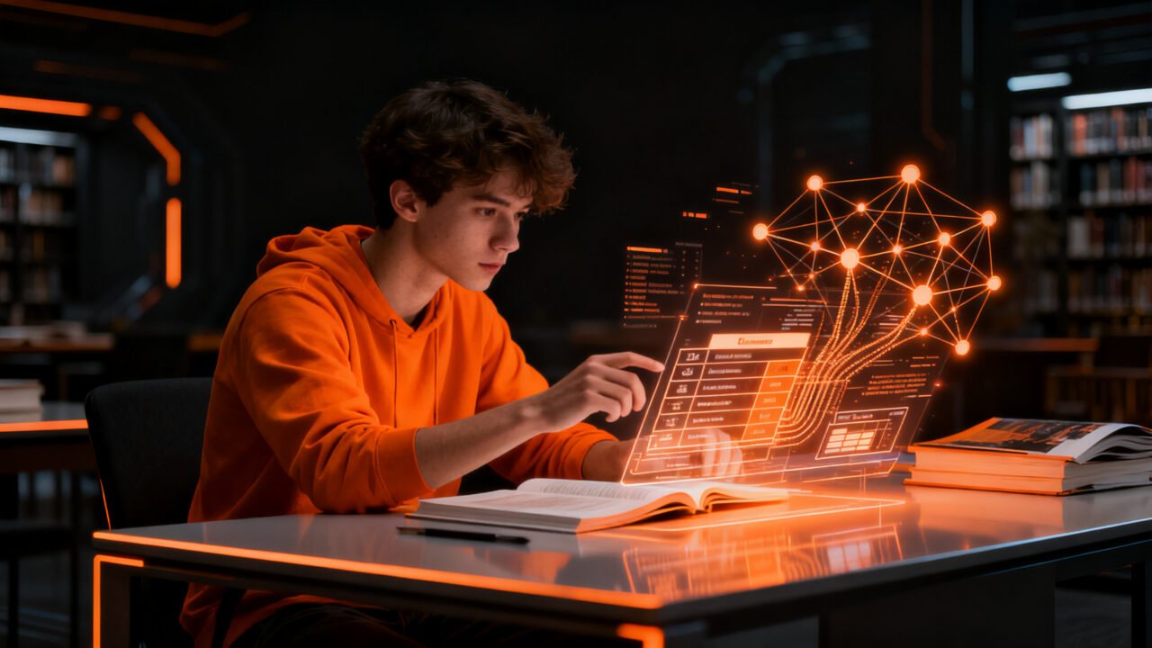 Estudiante analizando datos educativos con IA de Google Gemini, representando la disrupción tecnológica en el mercado EdTech.