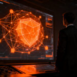Emprendedor analizando tecnología de defensa y ciberseguridad en un entorno digital, representando el premio de Gijón Impulsa.