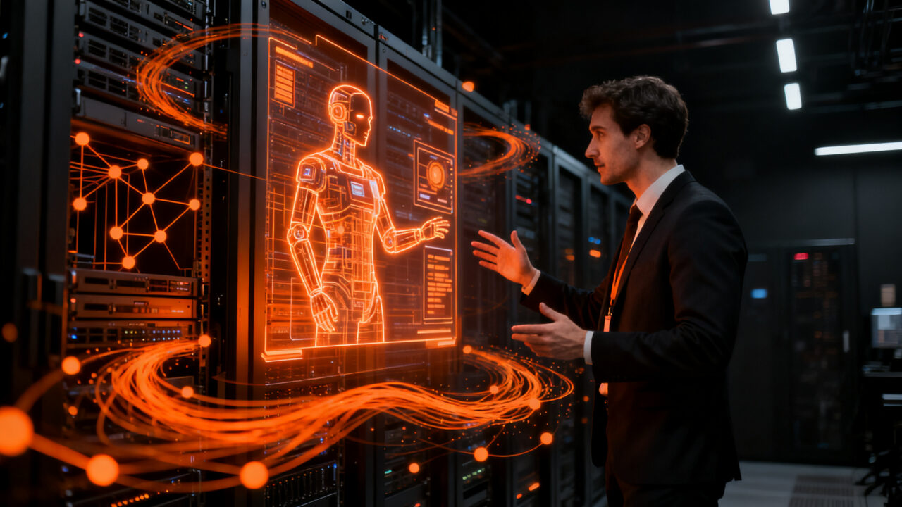 Servidor VPS con inteligencia artificial y administración de servidores mediante agentes, representando el futuro del hosting tecnológico.