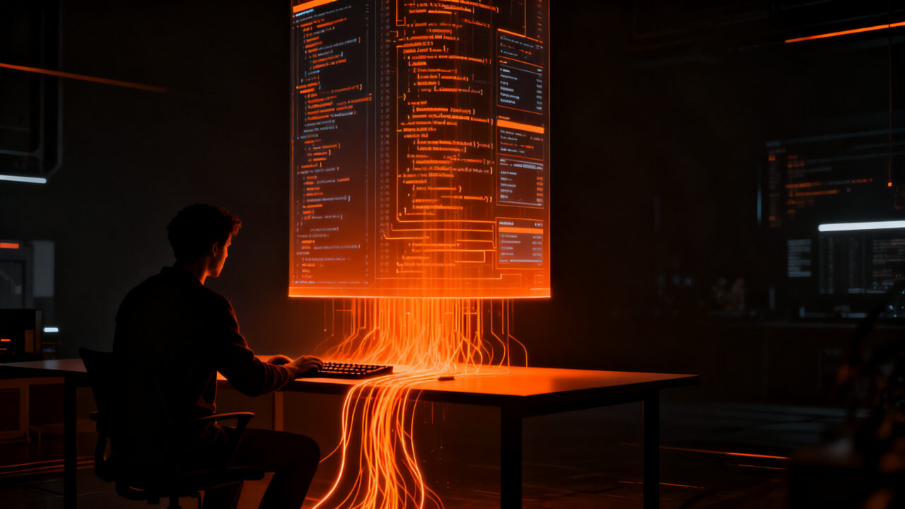 Programador optimizando su flujo de trabajo en la terminal mediante automatización y alias de Git.