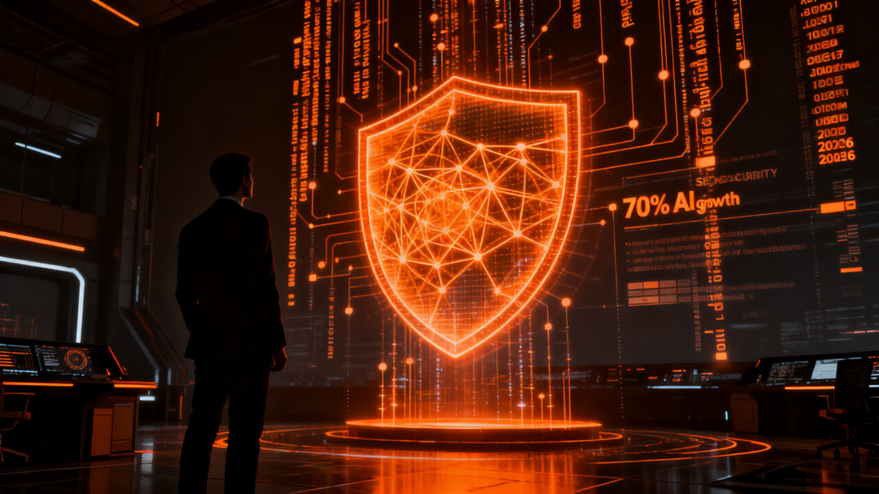 Profesional analizando redes neuronales de inteligencia artificial y ciberseguridad, representando las habilidades digitales demandadas en 2026.