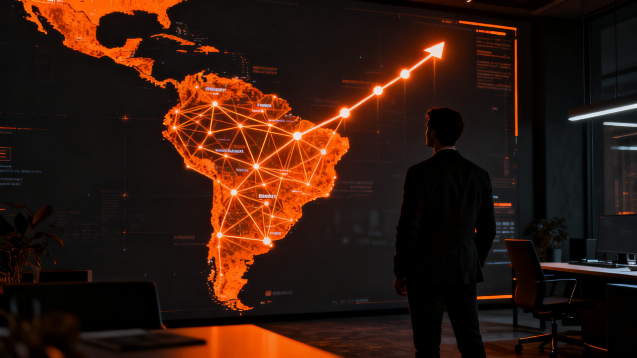 Hackmetrix levanta ronda de inversión para expandir ciberseguridad con IA en LATAM, mostrando una silueta profesional frente a una red de seguridad digital.