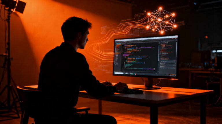 Desarrollador trabajando con Haskell y LSP, optimizando el flujo de trabajo y productividad en startups de ingeniería.
