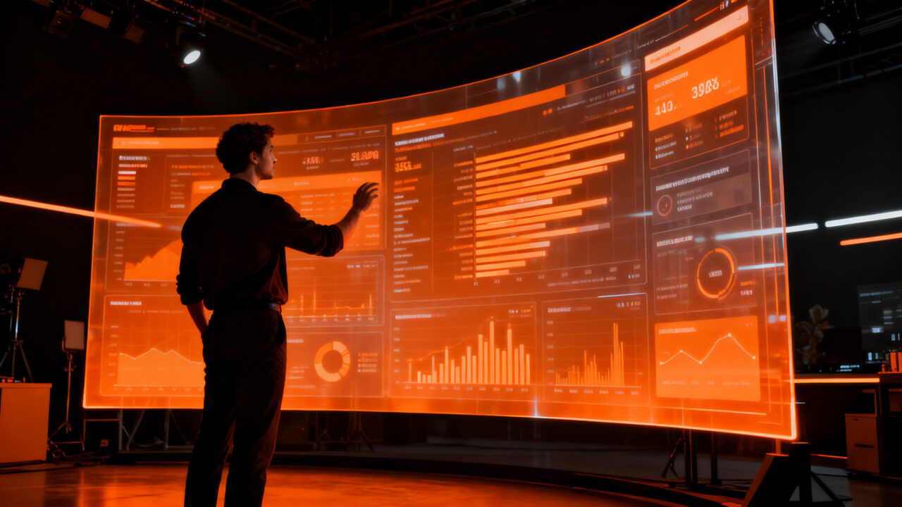 Profesional de marketing digital utilizando herramientas de inteligencia artificial para automatizar estrategias de contenido y aumentar productividad.