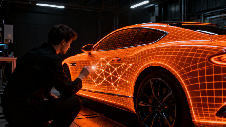 Algoritmo de IA detectando daños en un vehículo, ilustrando el impacto de la automatización en el sector del alquiler de coches y la transparencia en startups.