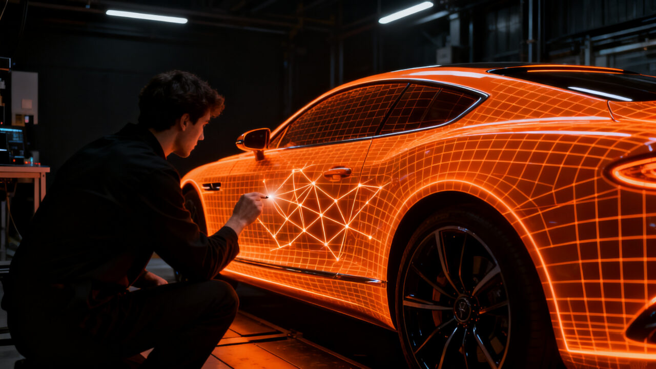 Algoritmo de IA detectando daños en un vehículo, ilustrando el impacto de la automatización en el sector del alquiler de coches y la transparencia en startups.