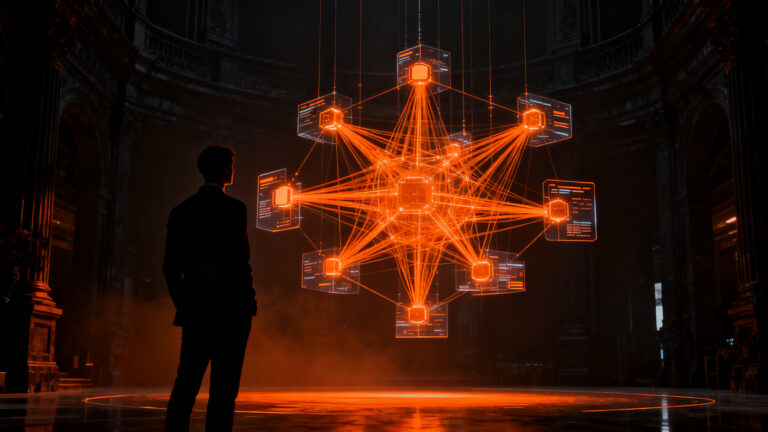 Estratega financiero analizando la convergencia de IA agéntica y blockchain para la automatización financiera.